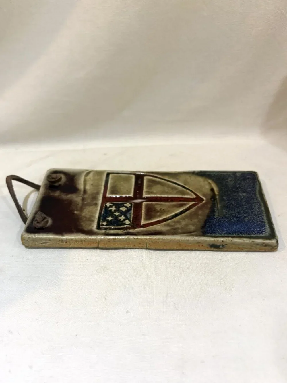 Hand Crafted Pottery Wall Plaque Episcopal Church Shield Emblem